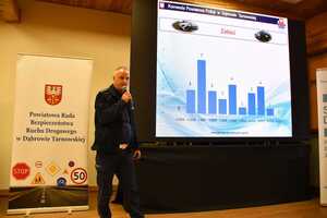 Policjant przedstawia prezentację multimedialną